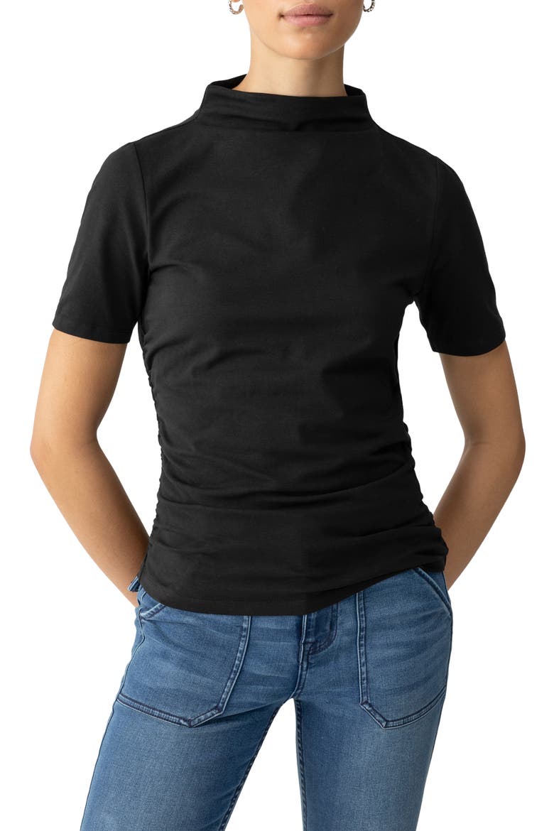 Less Is More Mock Neck Cotton T-Shirt, Alternate, color, BLACK