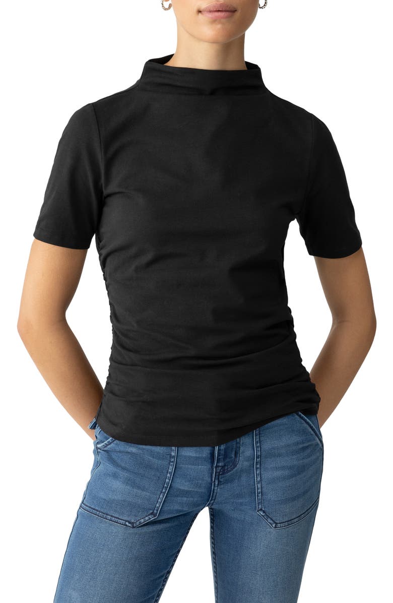 Sanctuary Less Is More Mock Neck Cotton T-Shirt, Alternate, color,