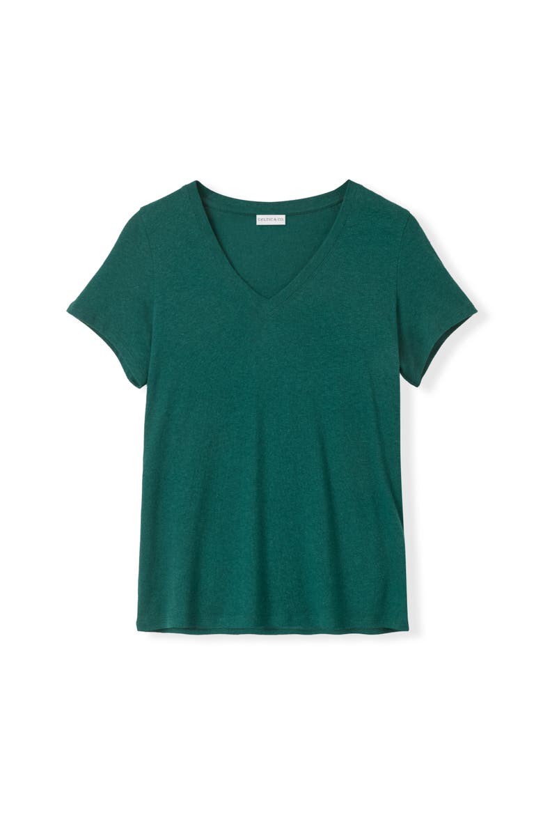 Relaxed V-Neck Linen Blend T-Shirt, Alternate, color, Teal
