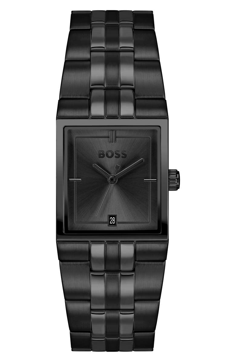 BOSS Strivo Black Tank Bracelet Watch, 25.6mm x 28mm, Main, color, 