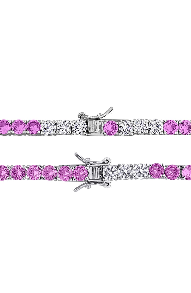 DELMAR Lab Grown Pink & White Sapphire Bracelet & Necklace Set, Alternate, color, Pink