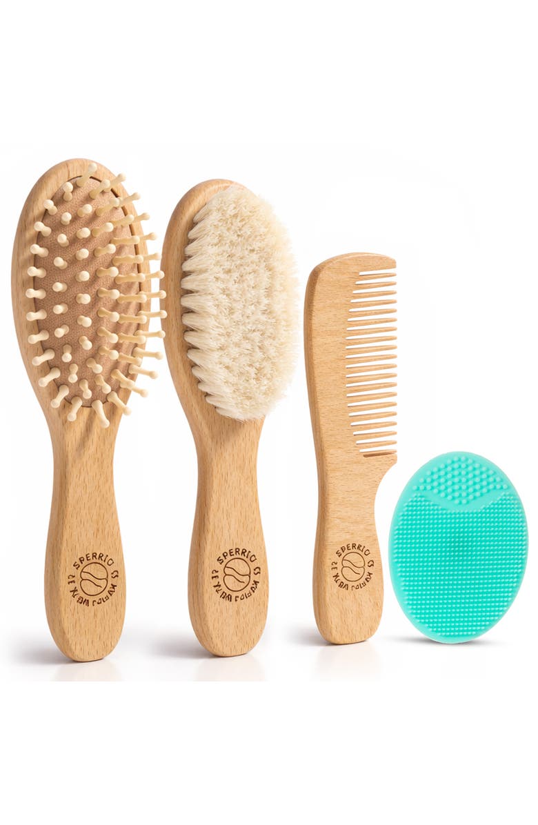Sperric Wooden Baby Hair Brush with Soft Bristle and Comb Set, Main, color, Blue