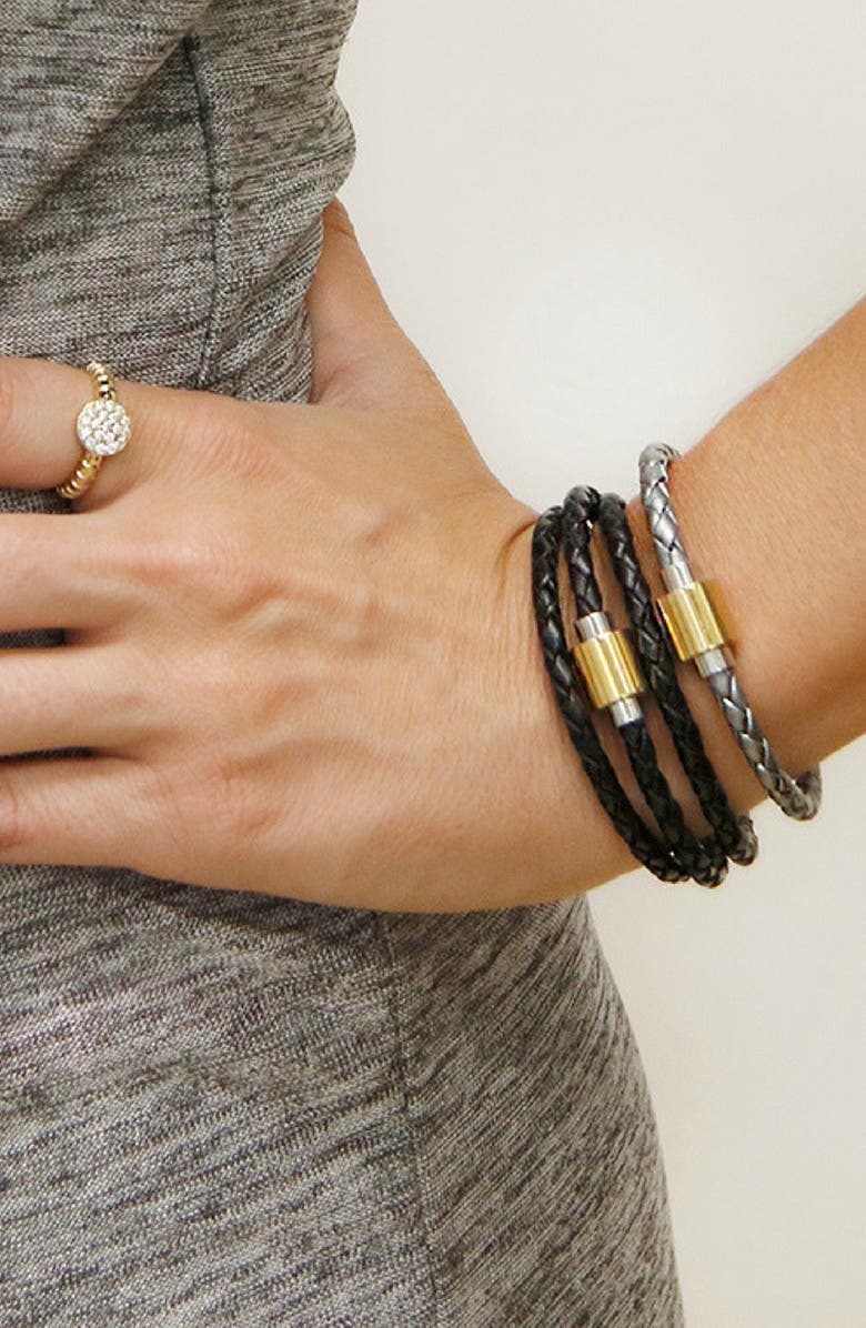 Liza Schwartz Leather Wrap Bracelet, Alternate, color, Black