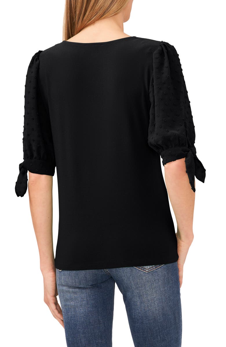 CeCe Clip Dot Sleeve Crepe Top, Alternate, color, Rich Black