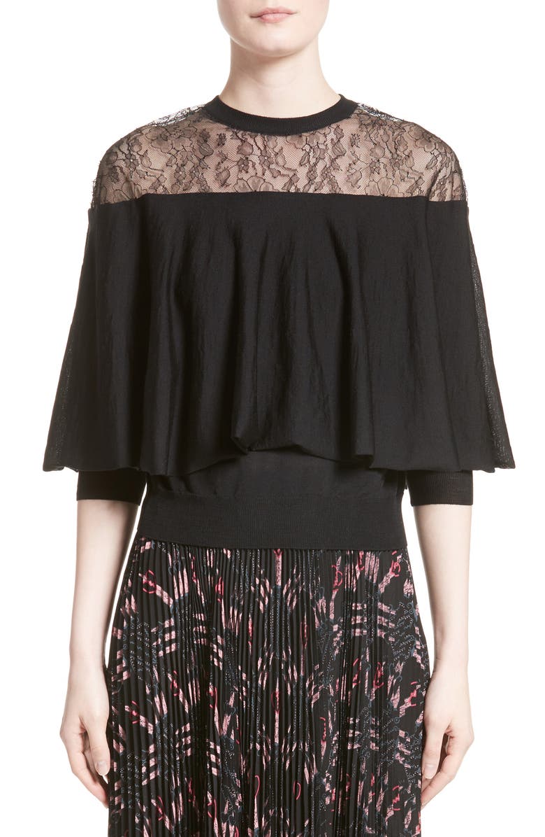 Valentino Lace Trim Cape Sweater, Main, color, 