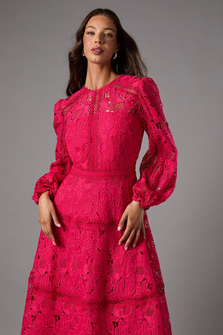 Lace Panelled Long Sleeve Dress, Alternate, color, Raspberry