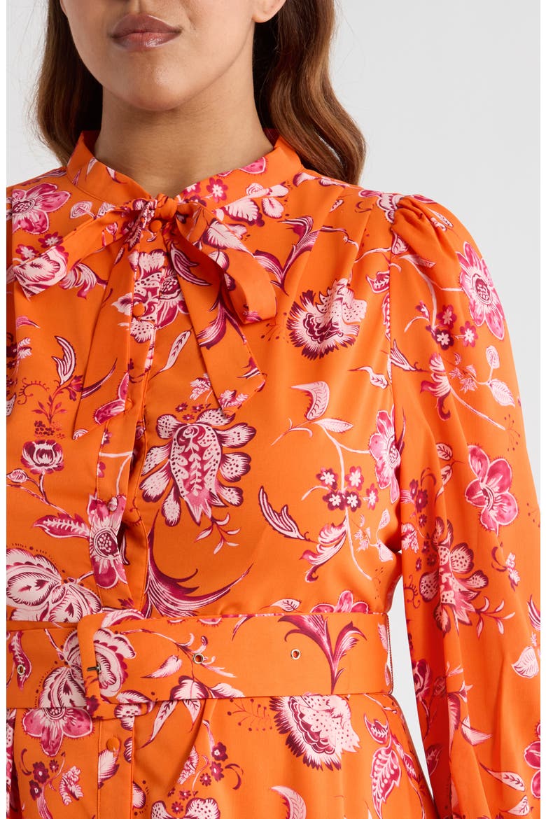 Cosmo Floral Long Sleeve Shirtdress, Alternate, color, ORANGE-MULTI