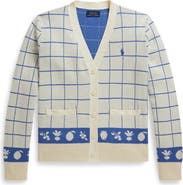 Polo Ralph Lauren Kids' Windowpane V-Neck Cotton Cardigan