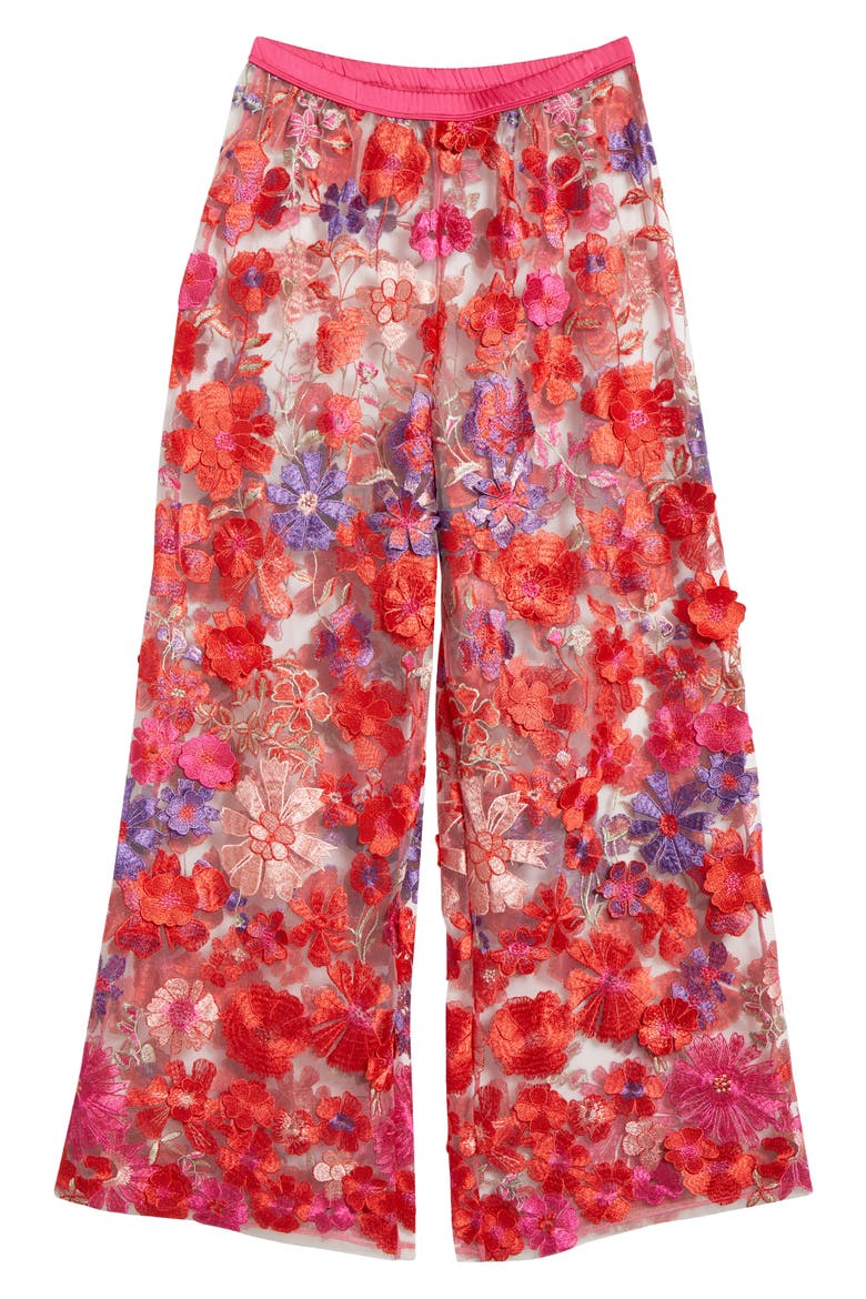 Embroidered Mesh Flare Pants, Alternate, color, MIXED BERRY