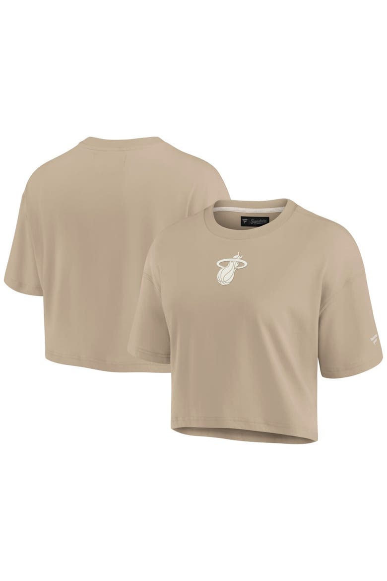 Women's Fanatics Signature Khaki Miami Heat Elements Super Soft Boxy Cropped T-Shirt, Main, color, Khaki