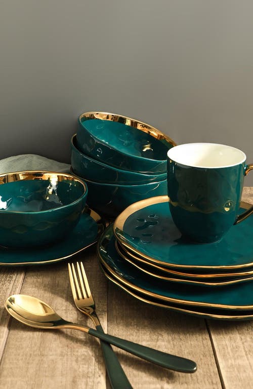 Stone Lain Florian Porcelain 16-piece Dinnerware Set In Green