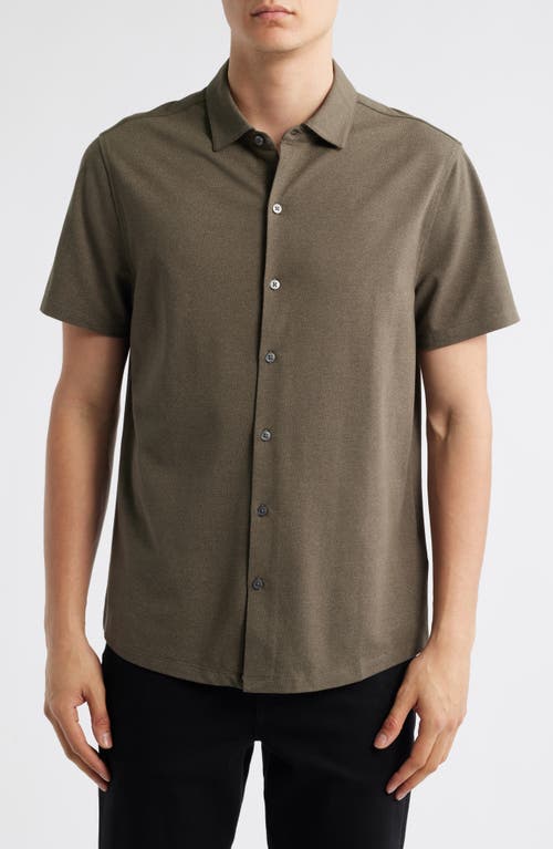Robert Barakett Harker Short Sleeve Knit Button-Up Shirt in Olive Tree 