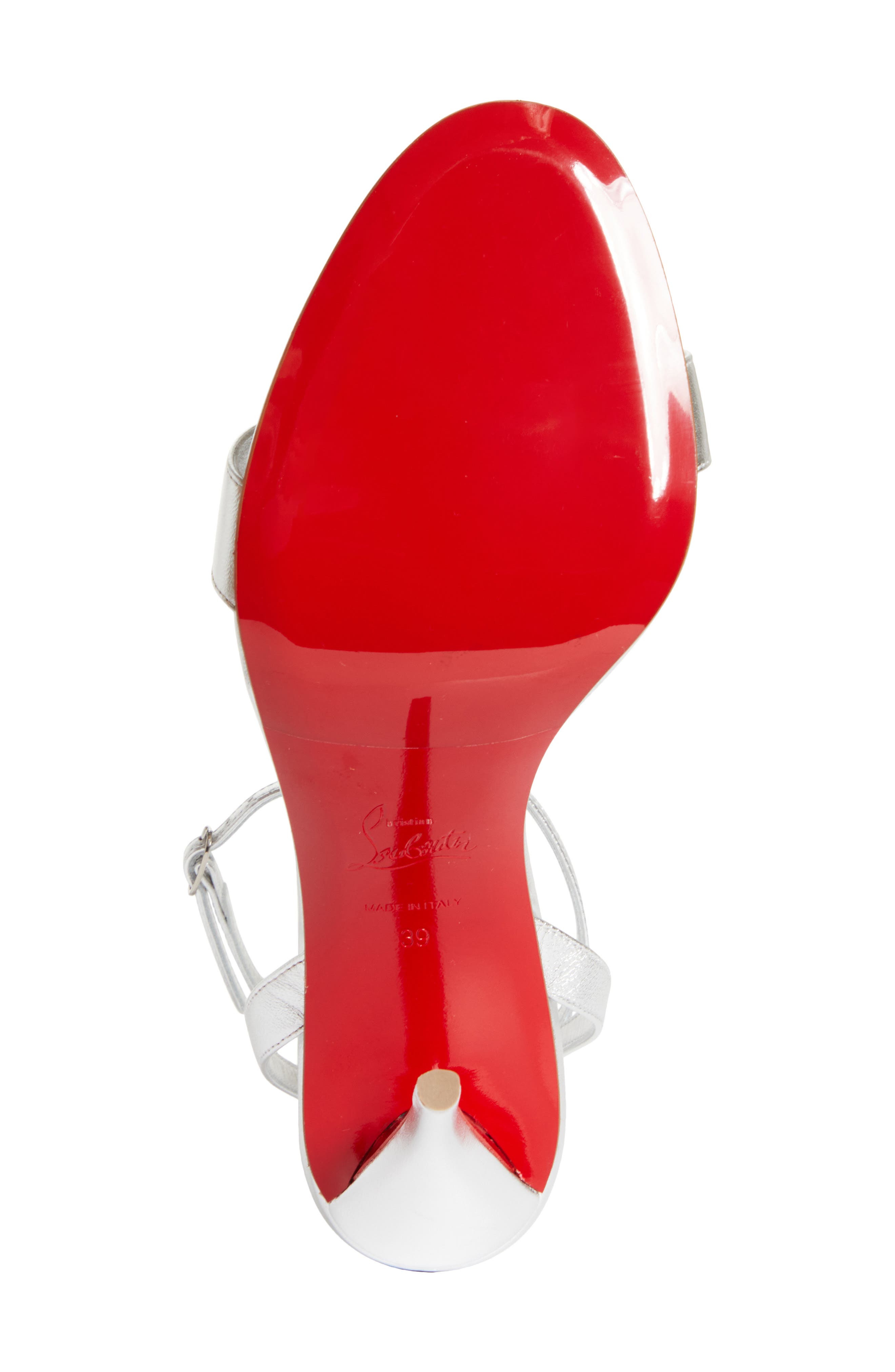 Christian Louboutin Miss Z Metallic Ankle Strap Sandal, Alternate, color, Silver/ Silver