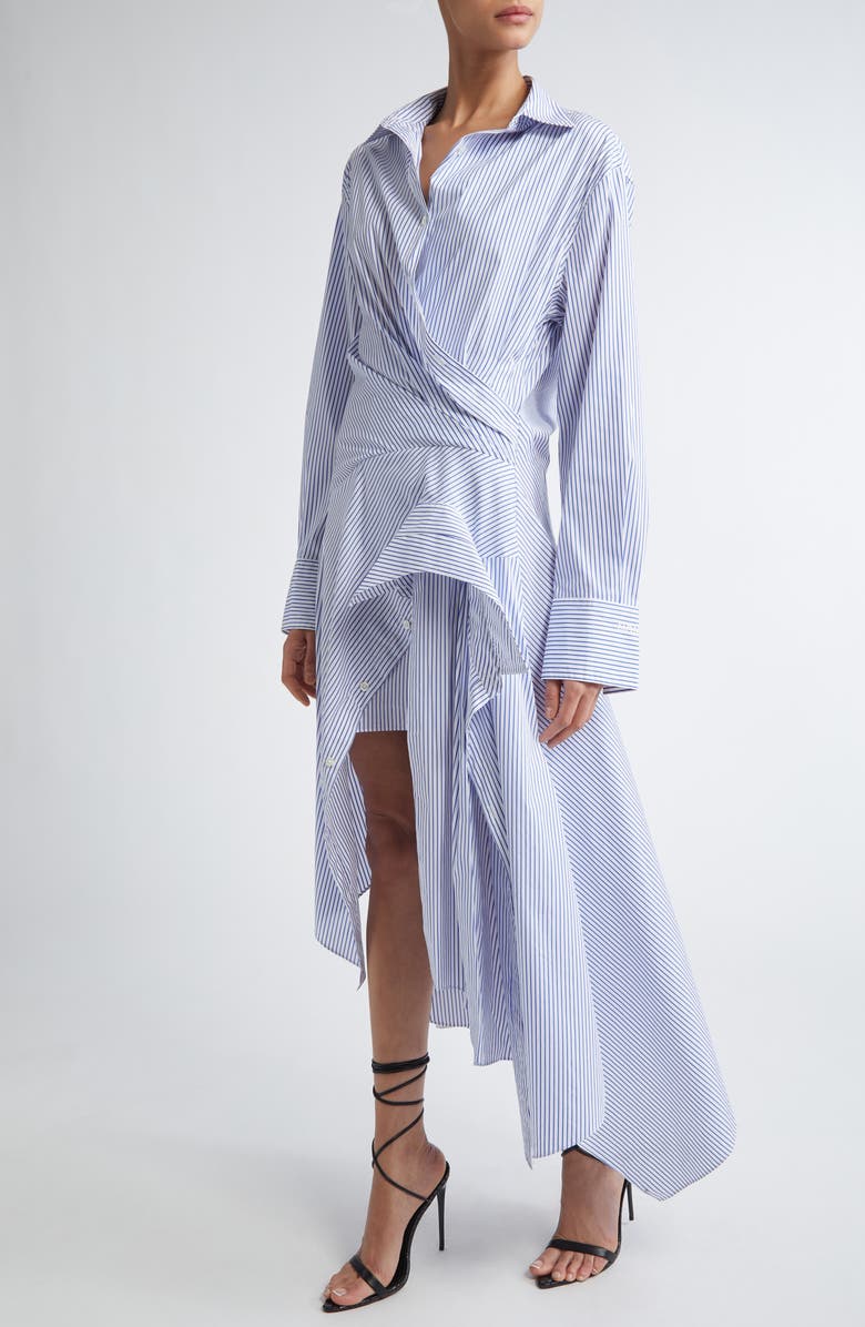 MONSE Cascade Stripe Long Sleeve Deconstructed Shirtdress, Alternate, color, Ivory/ Navy