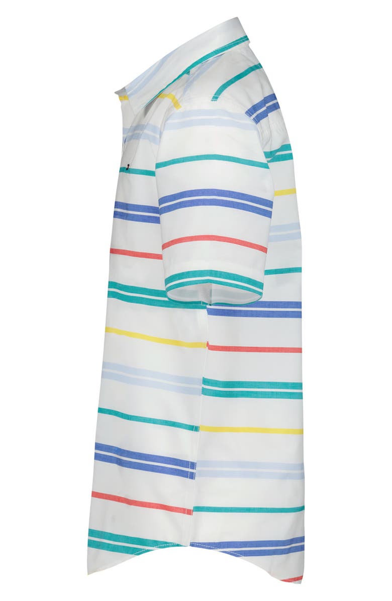 Tommy Hilfiger Kids' Multi Bar Stripe Short Sleeve Button-Up Shirt, Alternate, color, Fresh White