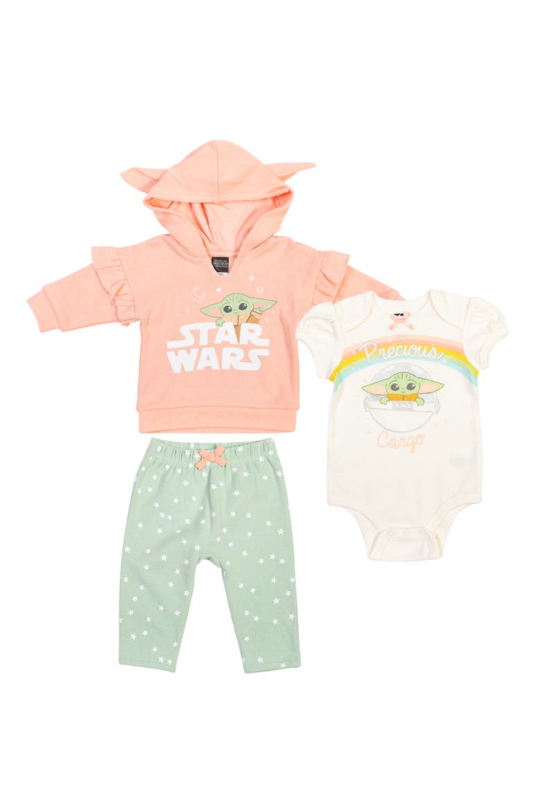 The Mandalorian Grogu Cosplay Hoodie Bodysuit and Pants Set, Main, color, Grogu Peach Ivory Mint