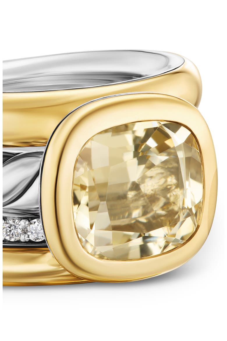 DY Mercer® Four Row Stone Ring in Sterling Silver with 18K Yellow Gold, Champagne Citrine & Diamonds, 14mm, Alternate, color, CHAMPAGNE CITRINE