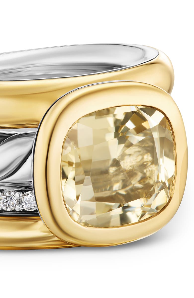 David Yurman DY Mercer<sup>®</sup> Four Row Stone Ring in Sterling Silver with 18K Yellow Gold, Champagne Citrine & Diamonds, 14mm, Alternate, color,