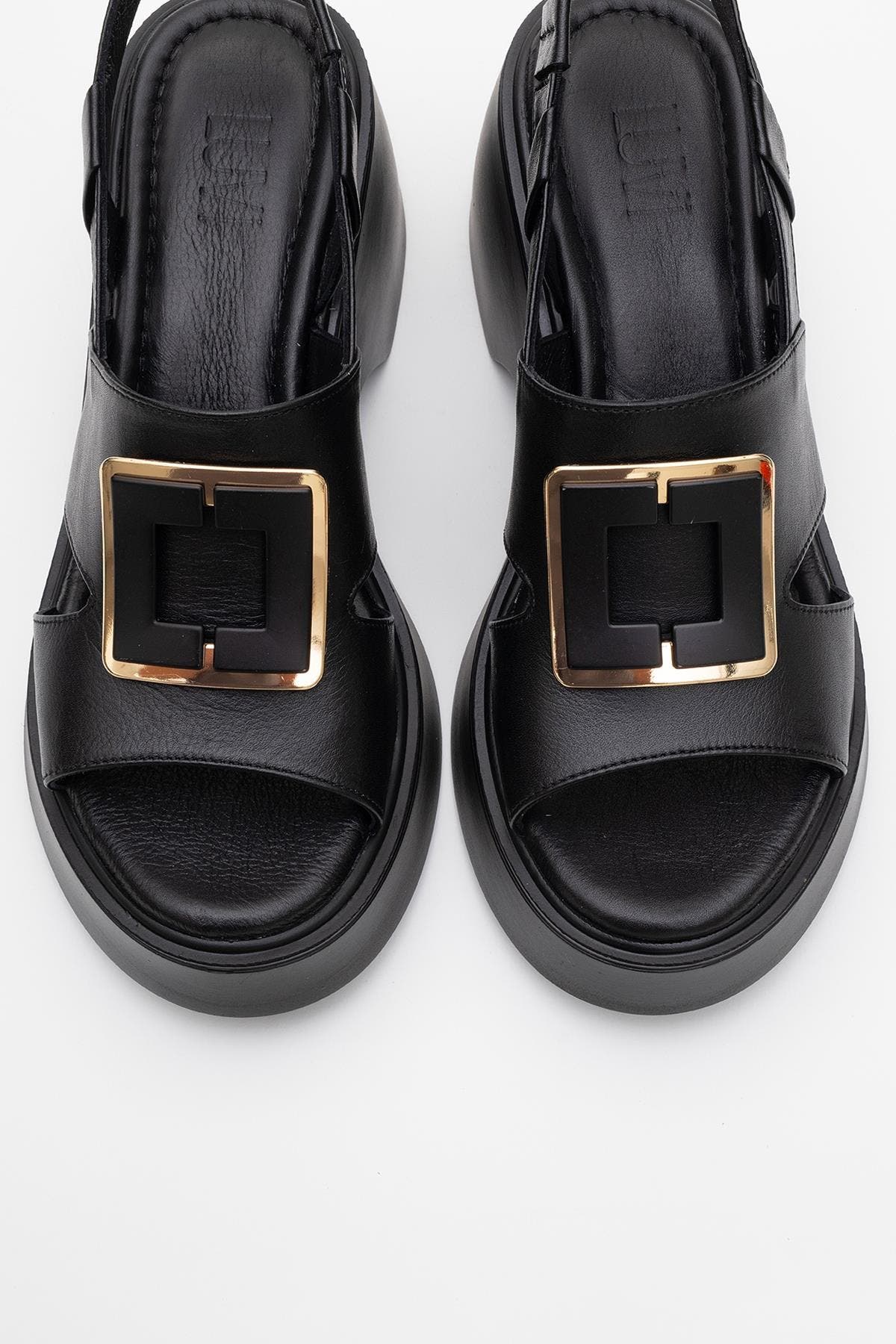 Forever & Always Shoes Lucia Leather Buckle Platform Sandal, Alternate, color, Black