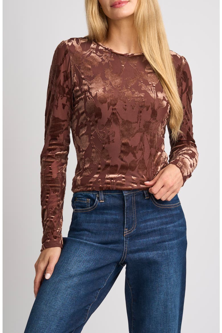 Larson Floral Burnout Top, Main, color, RUSSET BROWN