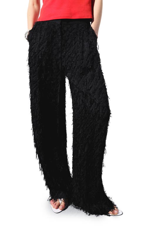 MANGO Textured Yarn Straight Leg Pants in Black at Nordstrom, Size 4
