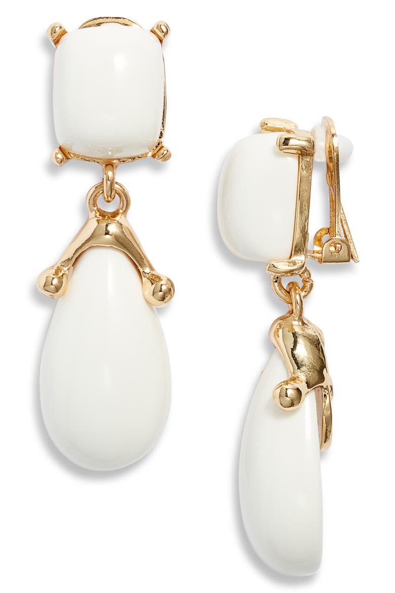 Double Drop Clip-On Earrings, Main, color, WHITE