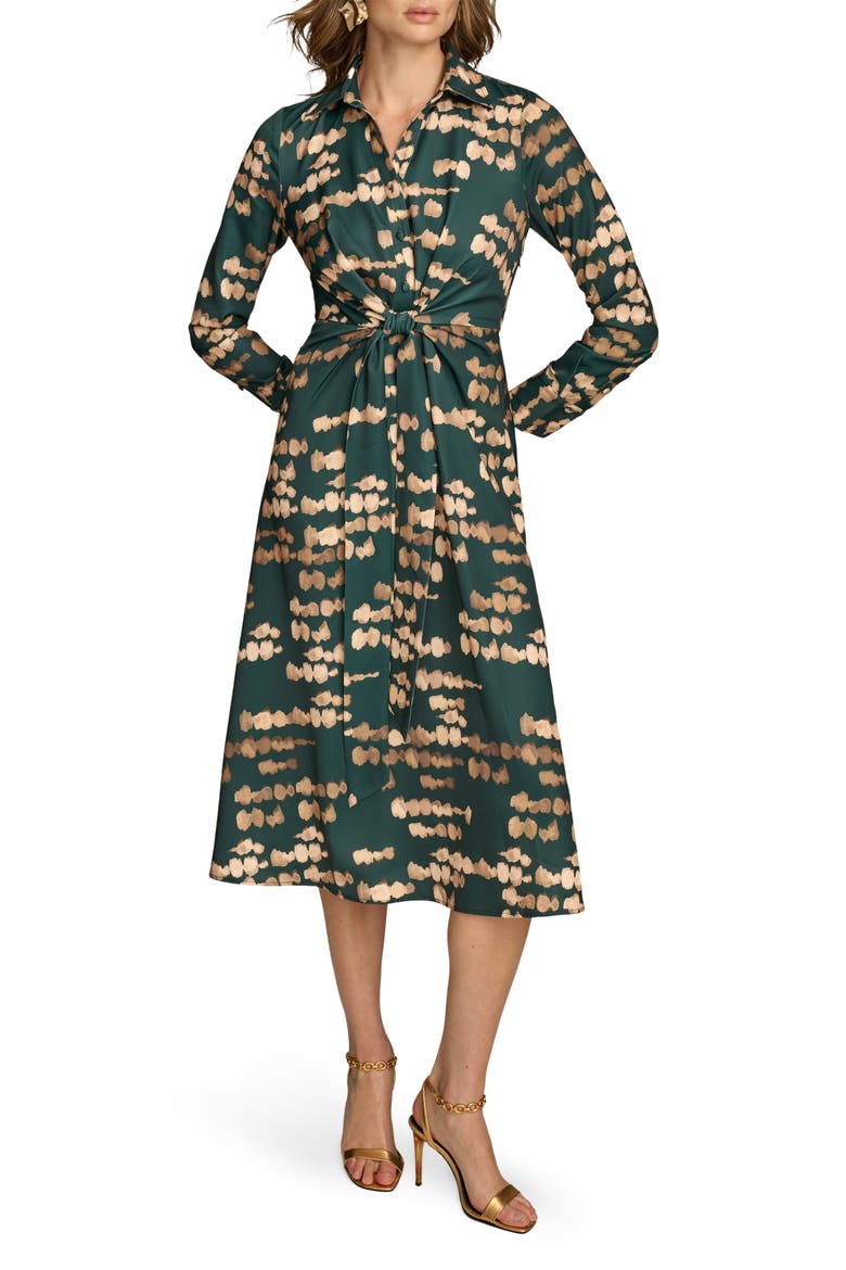 Abstract Print Long Sleeve Shirtdress, Main, color, SPRUCE/ GOLD MULTI