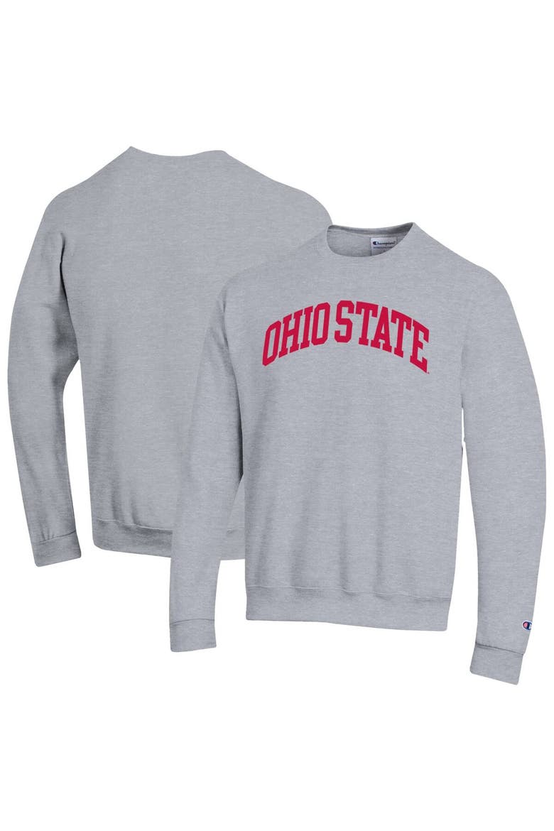 Men's Champion  Heather Gray Ohio State Buckeyes Basic Arch Fleece Pullover Sweatshirt, Alternate, color, Heather Gray