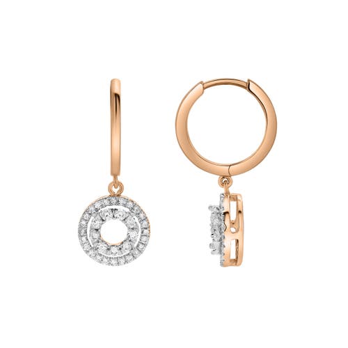 Luvmyjewelry Genevieve Pave Round Diamond Drop Huggie Hoop Earrings In 14k Gold