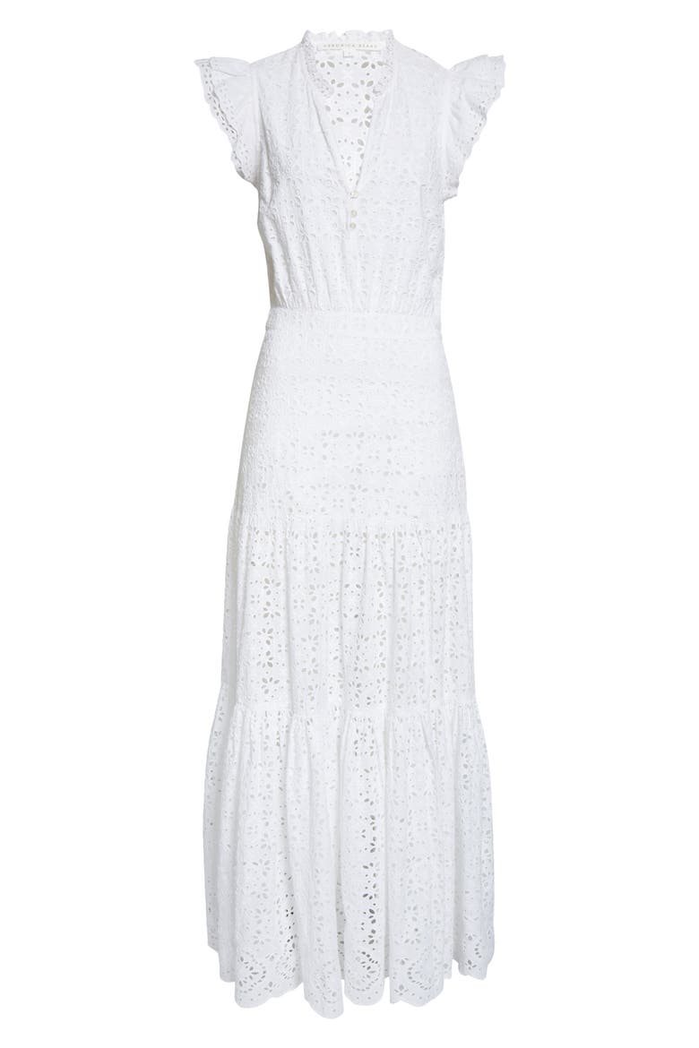 Satori Ruffle Cotton Eyelet Maxi Dress, Alternate, color, WHITE