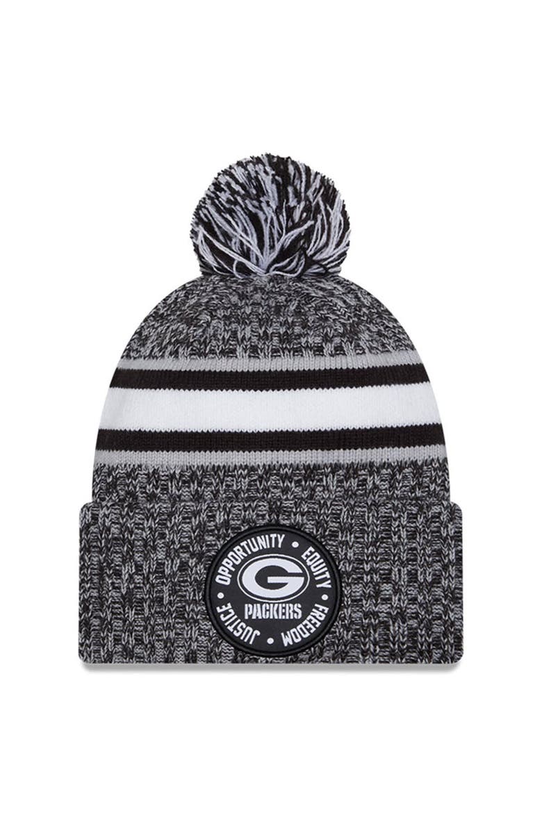 New Era Men's New Era Heather Black Green Bay Packers 2023 Inspire Change Cuffed Knit Hat With Pom, Main, color, 