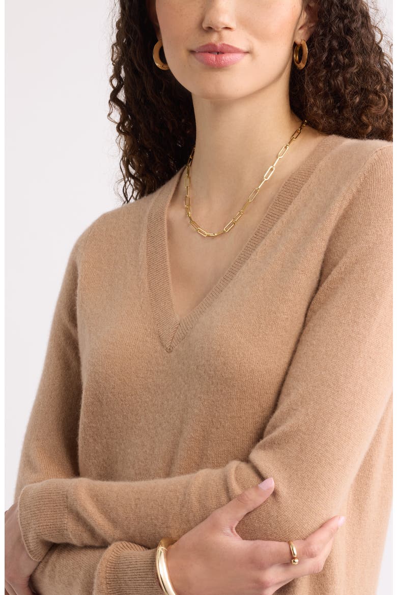 V-Neck Cashmere Sweater, Alternate, color, TAN FINCH