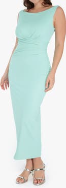 Popilush Elegant Boatneck Draped Snatched Sculpting Maxi Shapewear Dress