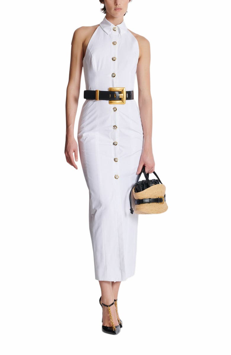 Balmain Bodycon Backless Poplin Dress, Alternate, color, White