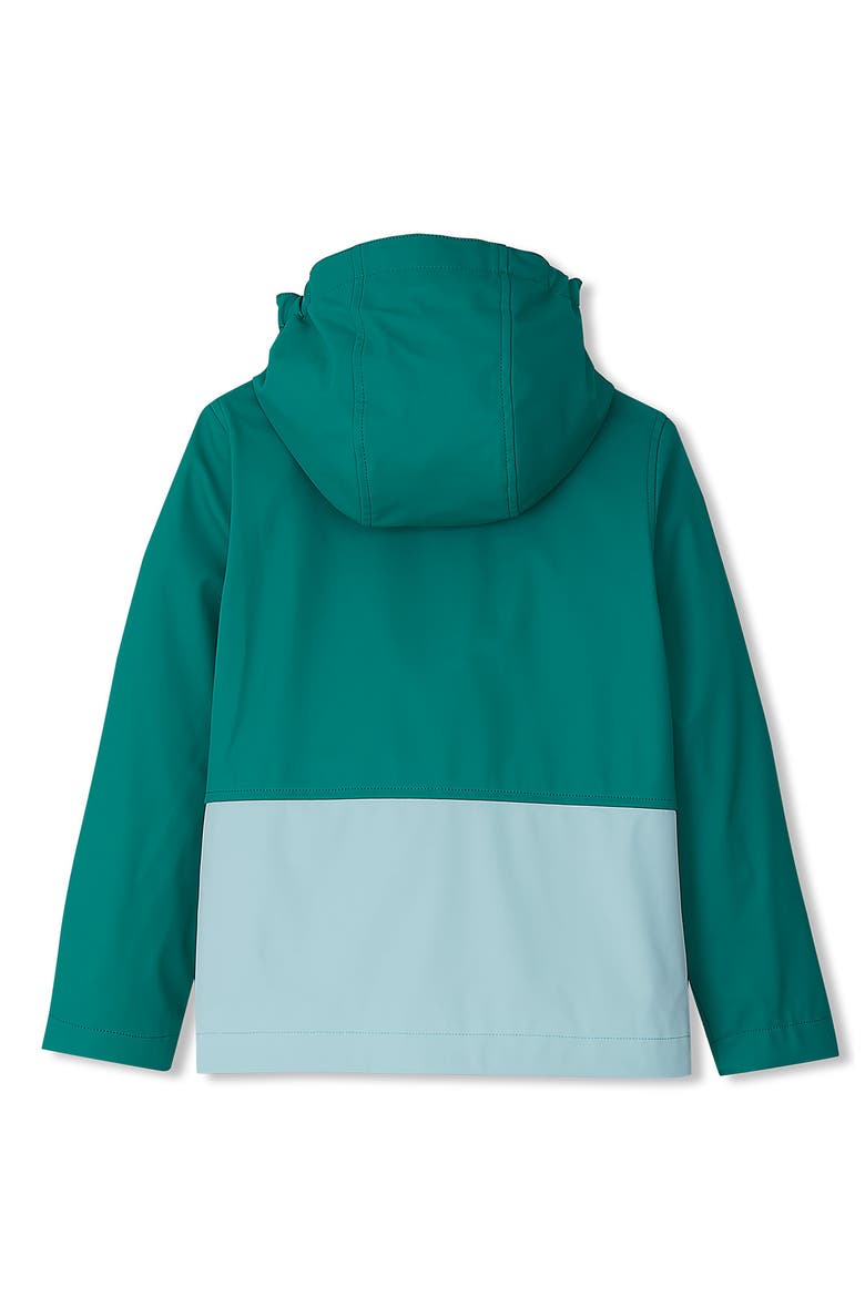 Kids Water Resistant Hooded Slicker Rain Jacket, Alternate, color, Deep Green/Light Blue