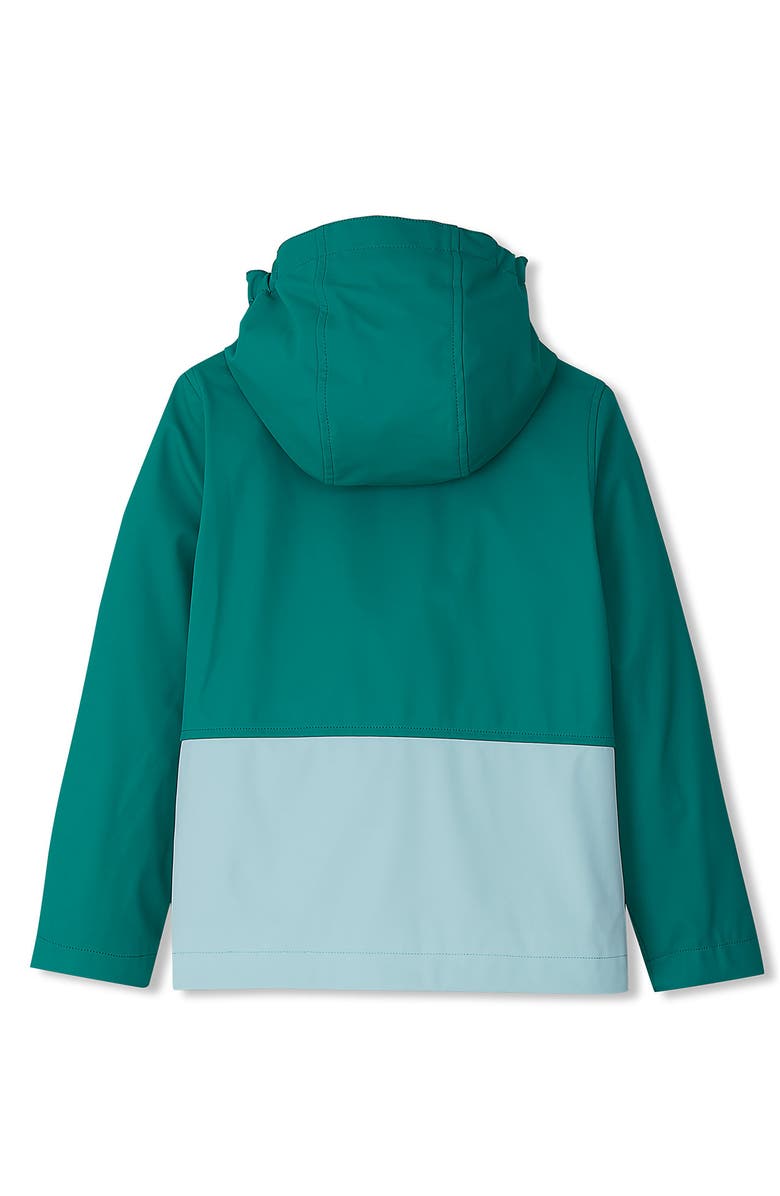 Lands' End Kids Water Resistant Hooded Slicker Rain Jacket, Alternate, color, Deep Green/Light Blue