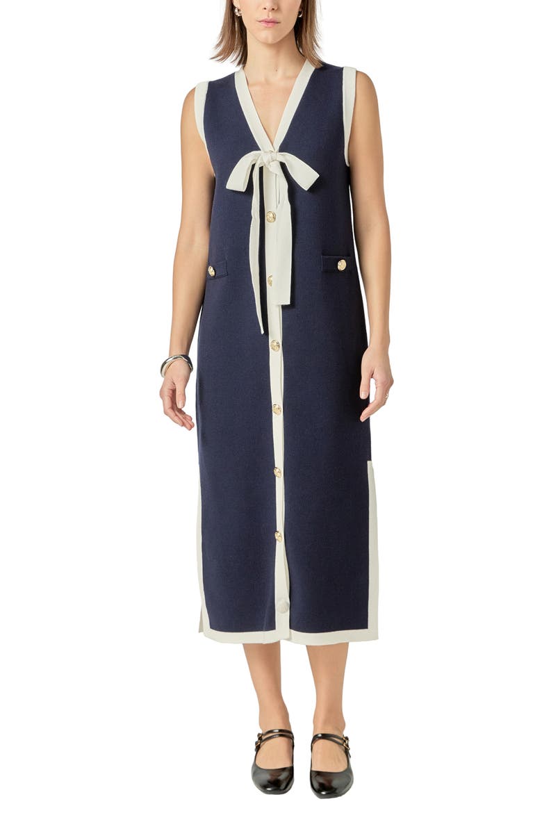 Sleeveless Sweater Dress, Main, color, NAVY/ WHITE
