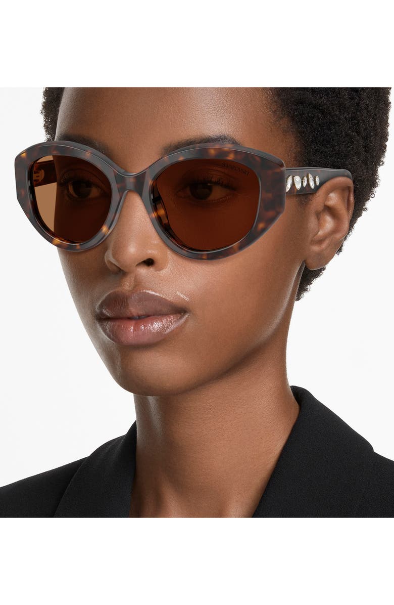 Swarovski 53mm Polarized Round Irregular Sunglasses, Alternate, color, Havana/ Bronze