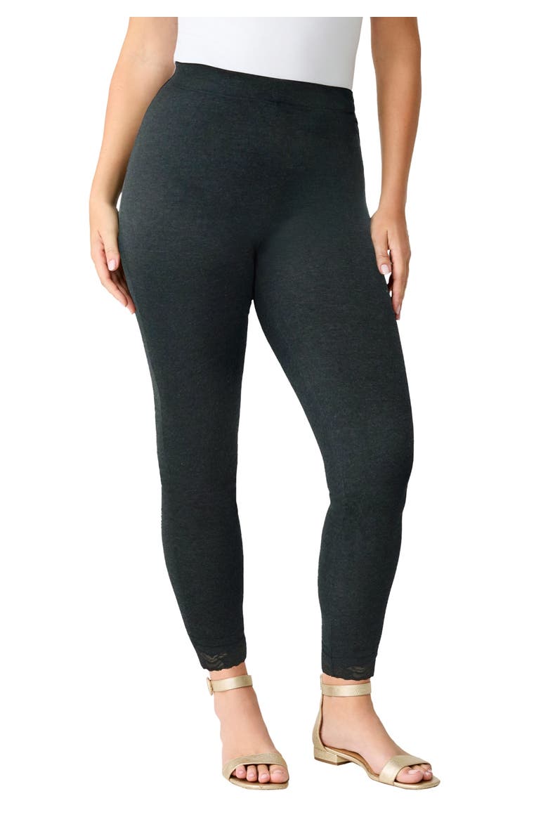 Lace Trim Essential Stretch Legging, Main, color, HEATHER CHARCOAL
