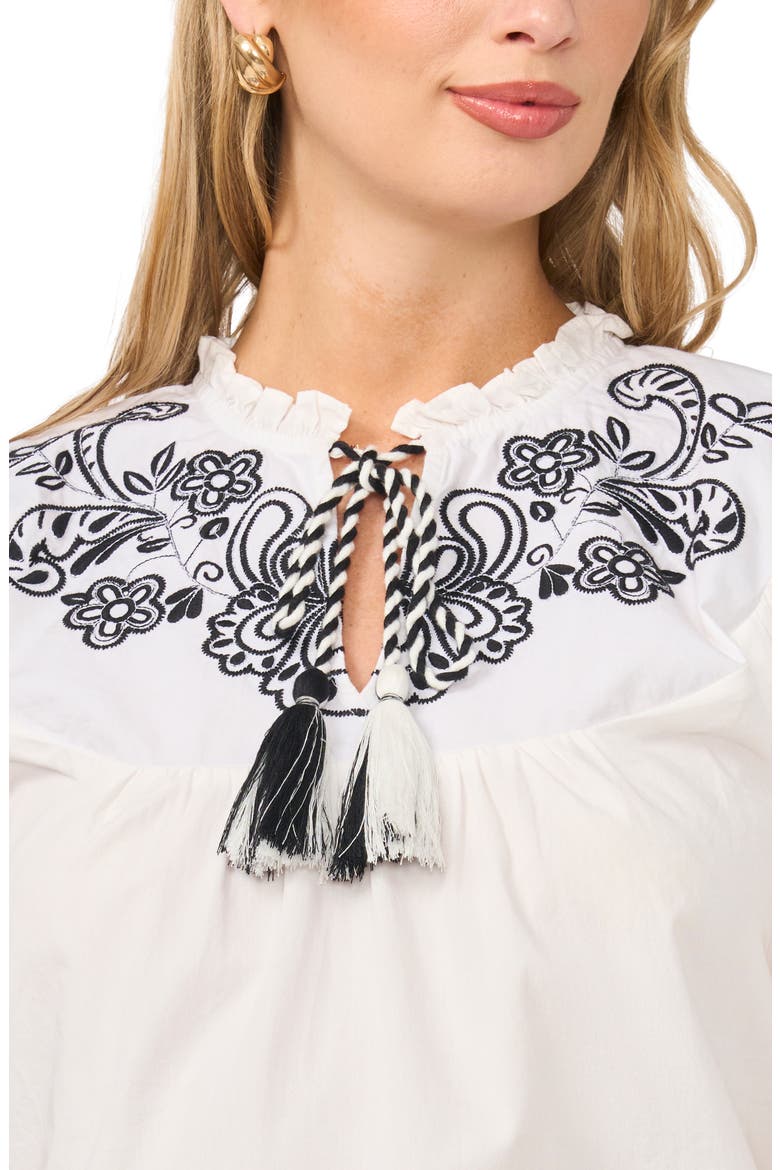 Embroidered Flutter Sleeve Cotton Top, Alternate, color, ULTRA WHITE