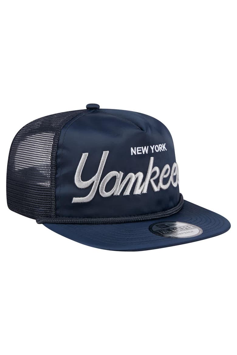 Men's New Era Navy New York Yankees Retro Satin Script Golfer Adjustable Hat, Alternate, color, Navy