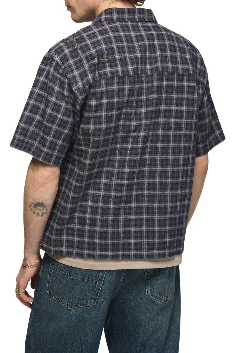 Embroidered Plaid Short Sleeve Boxy Shirt, Alternate, color, NAVY MULTI PLAID