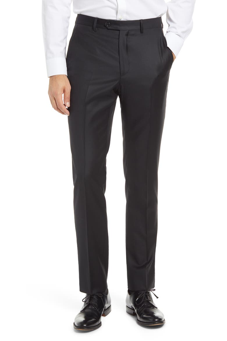 Roma Flat Front Loro Piana Wool Serge Dress Pants, Main, color, BLACK