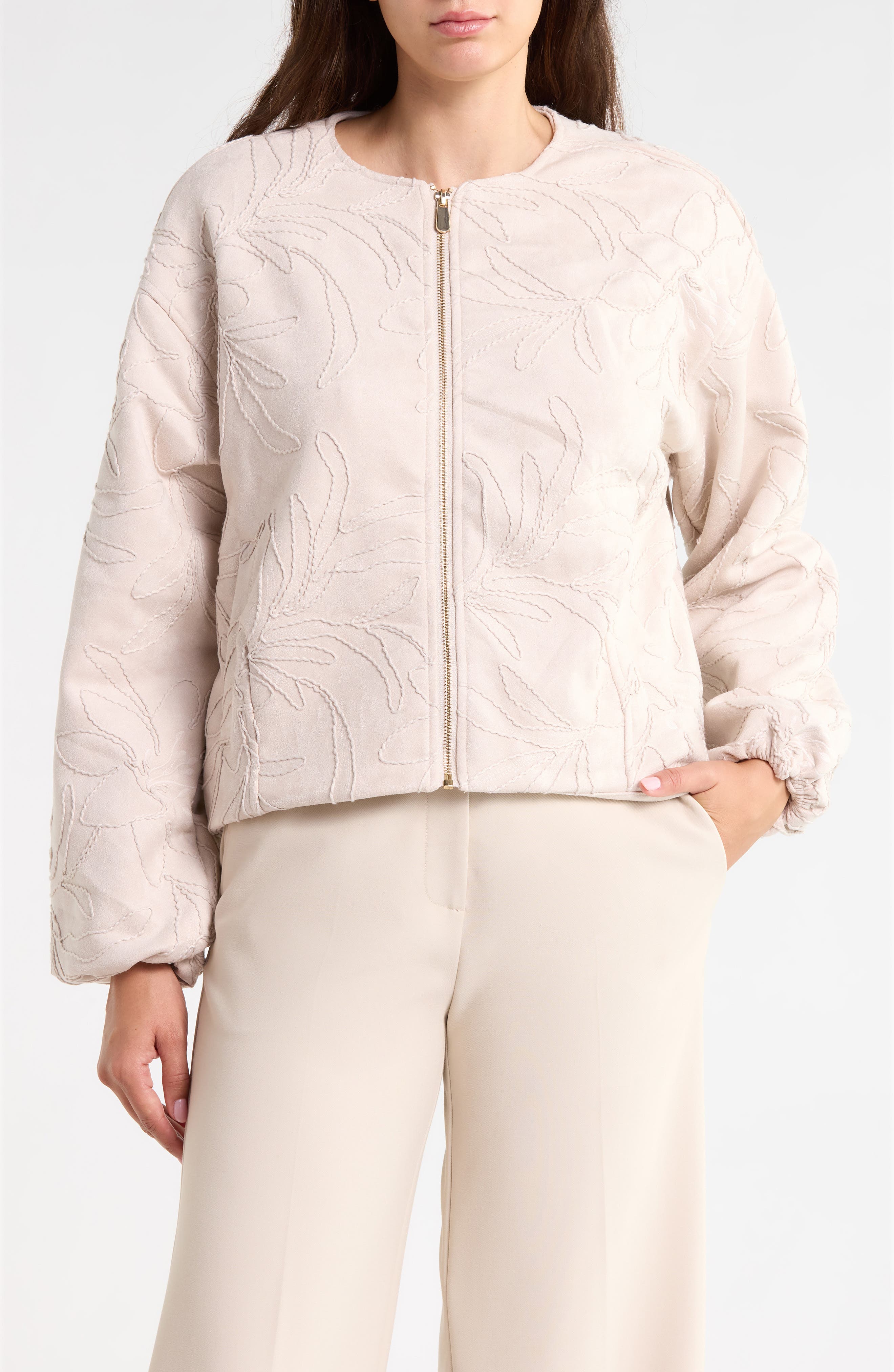 Embroidered Cropped Bomber Jacket