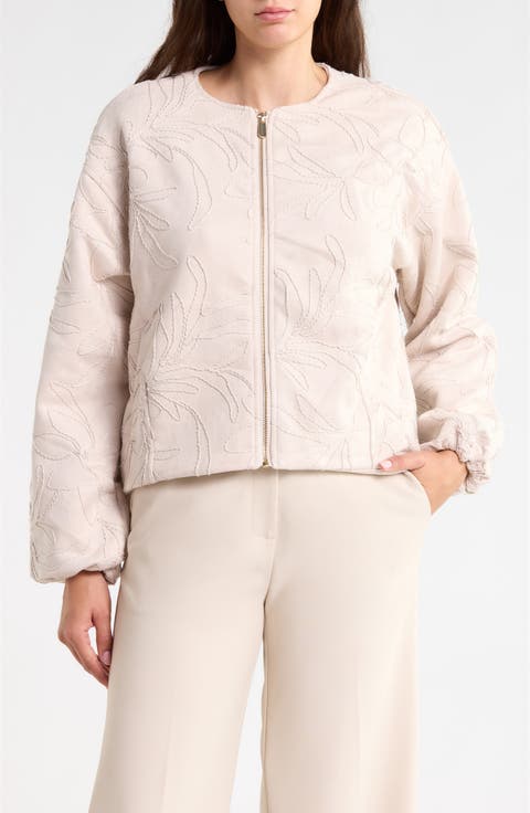 Embroidered Cropped Bomber Jacket