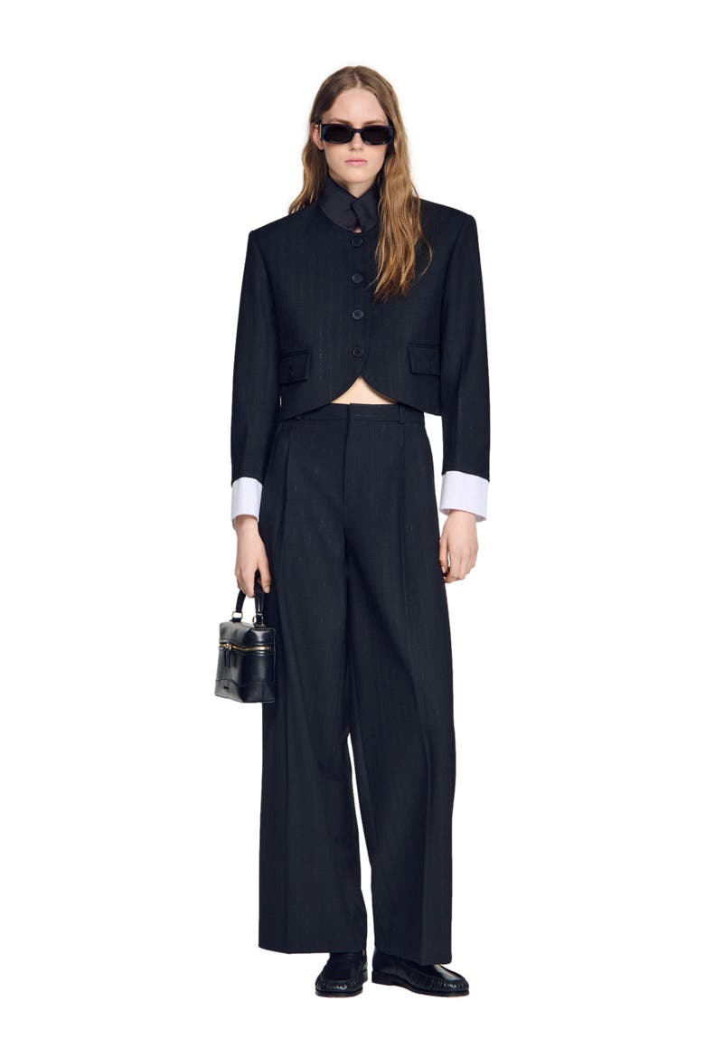 Short jacket with standing collar, Alternate, color, Black