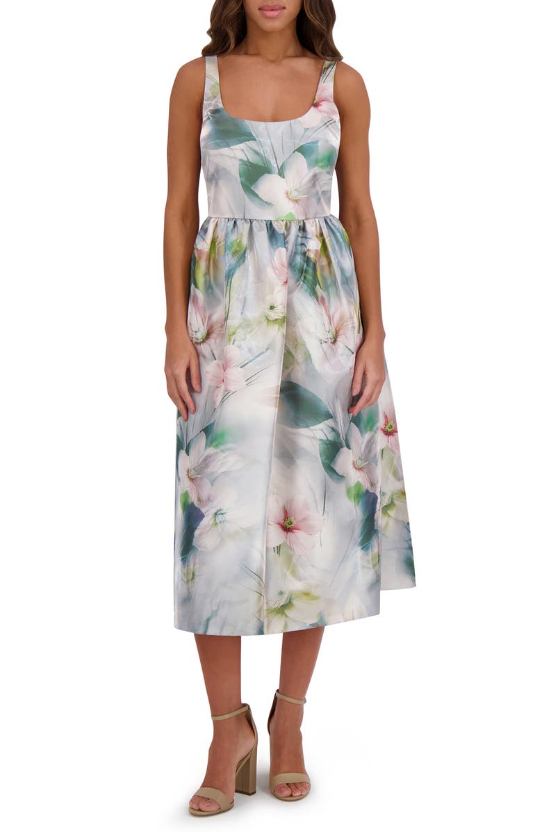 Kensie Shimmer Twill Midi Dress, Main, color, Grey Multi