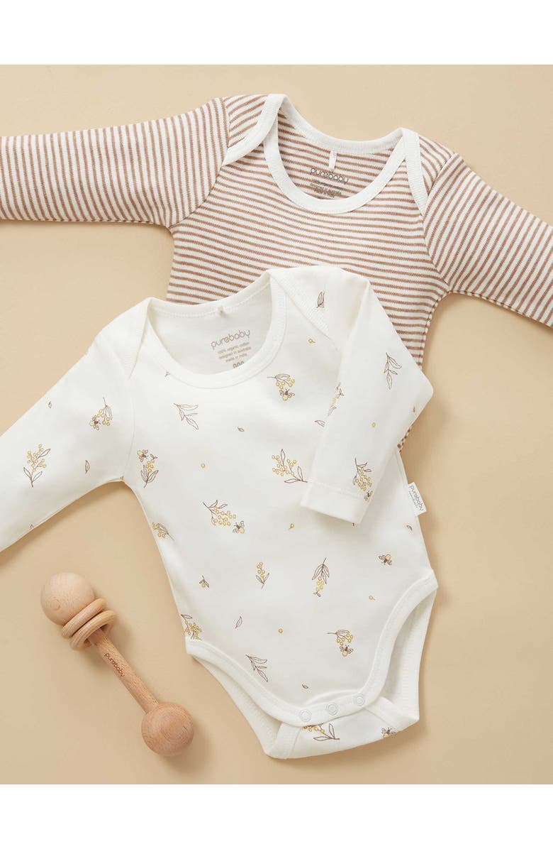 Purebaby 2 Pack Long Sleeve Bodysuit, Alternate, color, Vanilla Wattle Bee Pack
