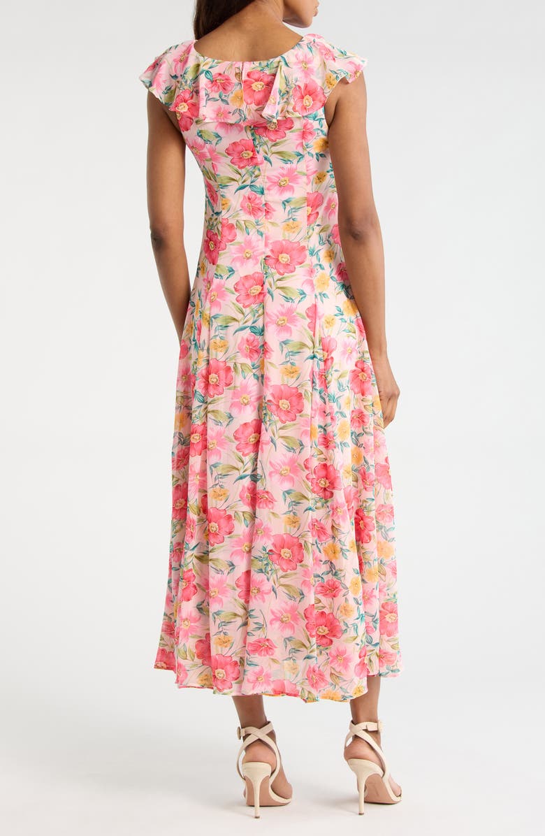 WAYF Ruffle Godet Midi Dress, Alternate, color, Pink/ Red Poppies