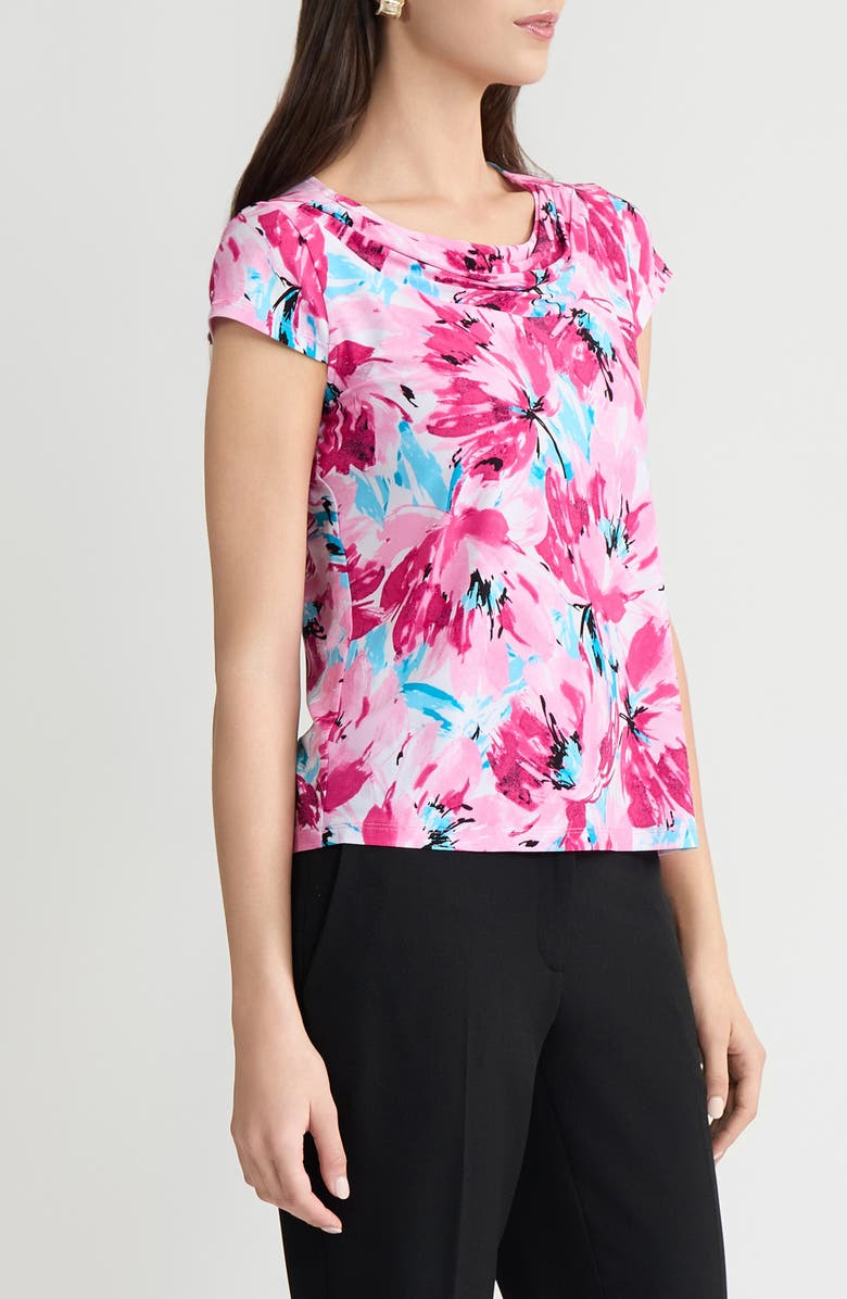 KASPER Floral Cowl Neck Cap Sleeve Top, Alternate, color, 